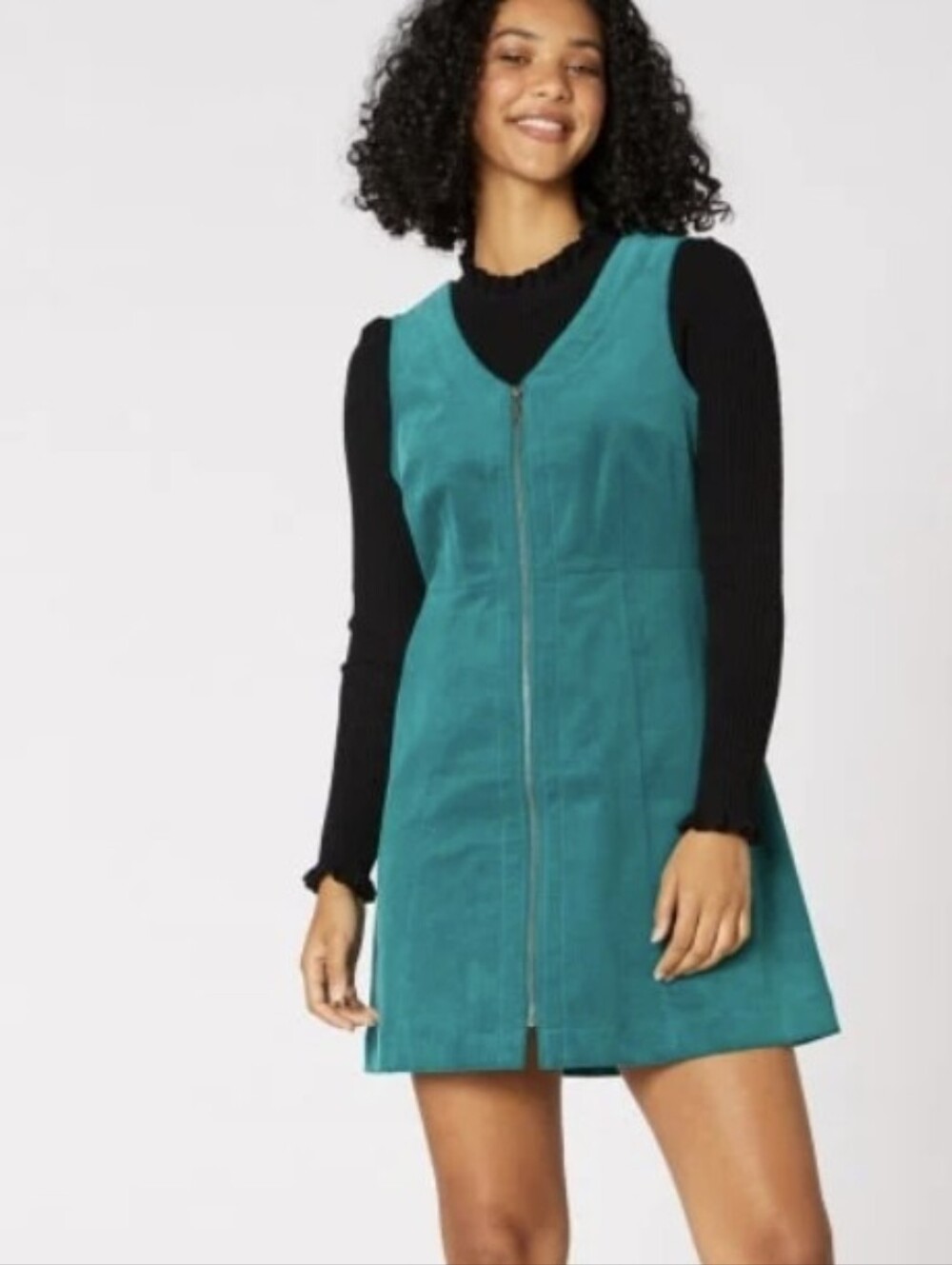 Modcloth x Princess Highway Green Corduroy Zip-front Shift Dress (Size US 16)